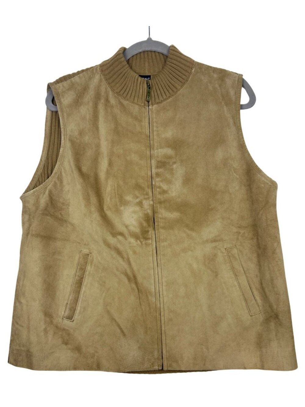 Tribal Women's XL Tan Vest Zip Front Suede Look Cozy Knit Fall Layer Rustic Chic